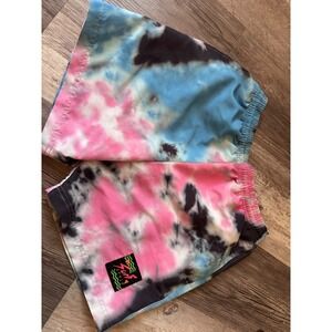 Surf Style Tie Dye Athletic Shorts Pink Blue Black Retro 90s Style Small